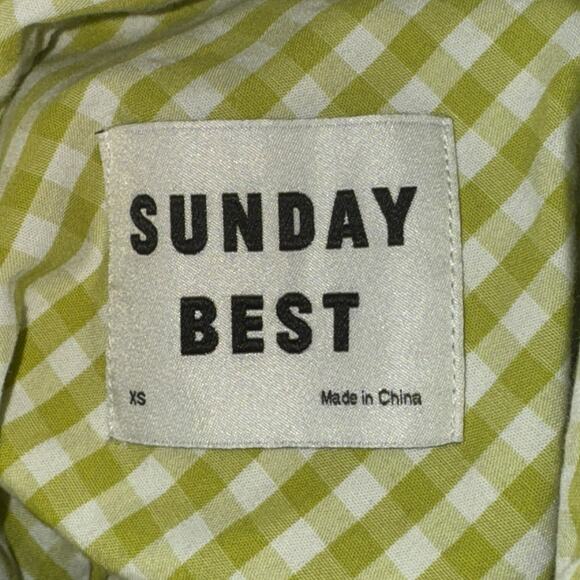 Sunday Best Eliza Top Women's Size XS White Pear Green Gingham S/S Button Front - Picture 5 of 7
